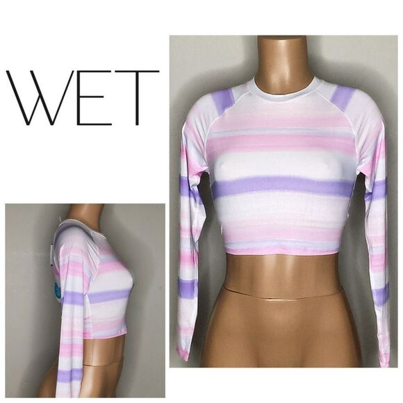 New. WET from L.A. pink and purple stripe rashguard. Large. Retails $108 - Picture 1 of 6